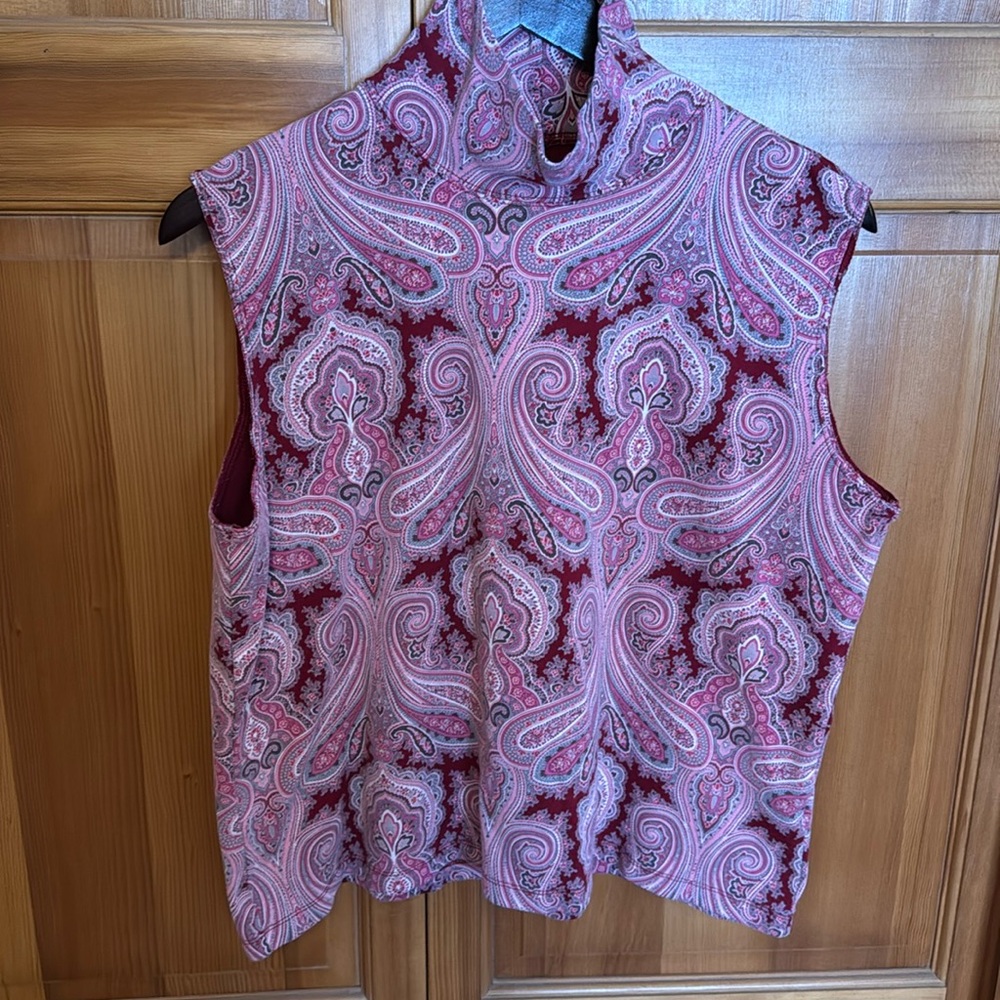 Red pink lined tank top cowl neck shirt
